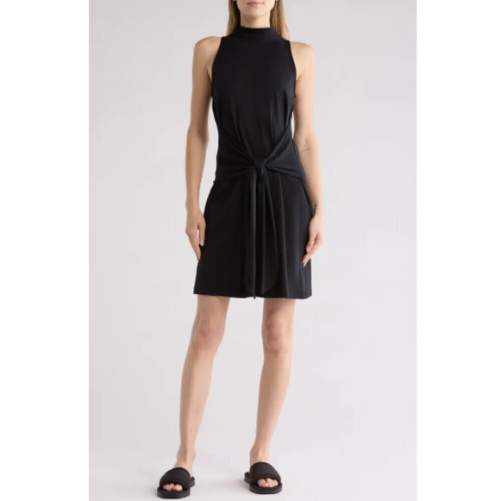 Vince Sleeveless Pima Cotton Wrap Tie-Front Pullover Dress, Black